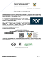 Constancia de No Inhabilitación: El (La) C. Salazar Torres Desideria Con R.F.C.: Satd720926