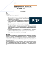 Plan de Emergencia Sanitaria GESTION 2021: Prof. Miguel Angel Mamani Cochabamba//Bolivia