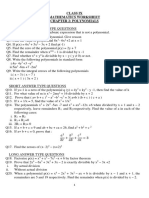 Class Ix Mathematics Worksheet Chapter 2: Polynomials