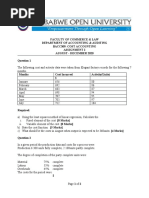 Faculty of Commerce & Law Department of Accounting & Auditing Bacc309: Cost Accounting Assignment 2 August - December 2020