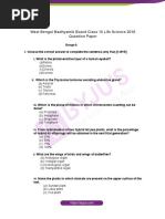 West Bengal Board Class 10 Life Science 2016 Question Paper