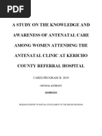 A Study On The Knowledge and Awareness of Antenatal Care Among Women Attending The Antenatal Clinic at Kericho County Referral Hospital