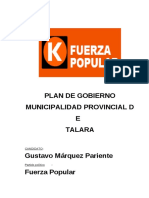 Plan de Gobierno Municipalidad Provincial D E Talara: Candidato