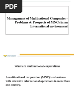 Management of Multinational Companies - Problems & Prospects of Mncs in An International Environment