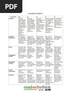 Facebook Rubric: 10 8 6 4 2 Content