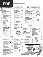 Starters Chef Raccomandation Main Course: Roast Chicken 90k 85k Fisherman 110k