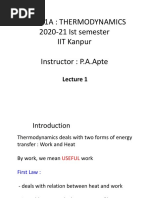 Eso201A: Thermodynamics 2020-21 Ist Semester IIT Kanpur Instructor: P.A.Apte