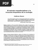 Hansen, Guillermo. 2005. El Método Transdisciplinar y La Vocación Biopolítica de La Teología