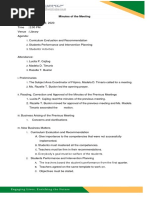 St. Joseph Academy of Candijay Bohol Inc. FILIPINO Minutes On Curriculum Evaluation and Recommendation Student Performance and Intervention Planning