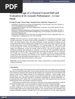 Acoustic Design of A Classical Concert Hall and Evaluation of Its Acoustic Performance - A Case Study