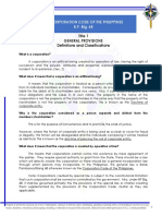 The Corporation Code of The Philippines B.P. Blg. 68: Title 1 General Provisions Definitions and Classifications