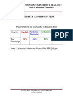 GCWUS Undergraduate Admission Test Paper Pattern and Sample Paper