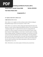 Critical Thinking and Reflective Practices (8611) Student Name: Tanzeela Younas Malik Roll No. BY628186 Tutor Name: Rubina Afzal Assignment No. 2