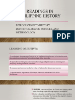 Readings in Philippine History: Introduction To History: Definition, Issues, Sources, and Methodology