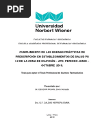 Cumplimiento de Las Buenas Prácticas de Prescripción en Establecimientos de Salud Ps I-2 de La Zona de Huaycán - Ate. Periodo Junio - OCTUBRE 2019