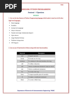 20ES2103B - Python Programming - Answers For Short Questions - UNIT - I & II