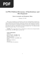 14.773: Political Economy of Institutions and Development: Daron Acemoglu and Benjamin Olken January 29, 2010