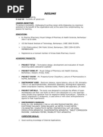 B Pharm Fresher Resume