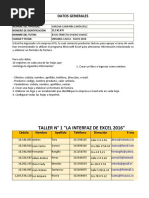 Taller n1 Resuelto La Interfaz de Excel 2016 Negrete