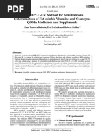 Novel HPLC-UV Method For Simultaneous Determination of Fat-Soluble Vitamins and Coenzyme Q10 in Medicines and Supplements