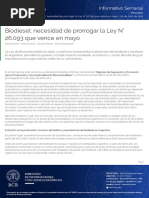 Biodiesel - Necesidad de Prorrogar La Ley #26.093 Que Vence en Mayo