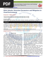 Ddos Attacks, Detection Parameters and Mitigation in Cloud Environment