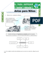 Ficha Anecdotas para Niños para Tercero de Primaria