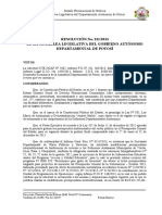 RESOLUCIÓN No. 231/2013 de La Asamblea Legislativa Del Gobierno Autónomo Departamental de Potosí