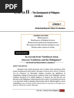 1 - Chapter Ii - Lesson 1 - Understanding The Value of Philippine Literature