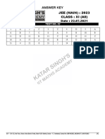 Answer Key JEE (MAIN) : 2023 Class: Xi (All) : Date: 22.07.2021