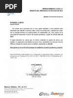 Carta de Incremento de Precio Especial