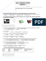 First Grading Period First Summative Test: Science 4