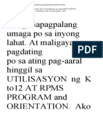 Iskrip para Sa Balik Eskwela Orientasyon para Sa Mga Magulang