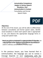 Communicative Competence Strategies in Various Speech Situations, Oral Communication in Context