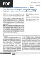 Knowledge, Attitudes and Practices of Nurses Regarding To Post-Operative Pain Management at Hospitals of Arsi Zone, Southeast Ethiopia, 2018