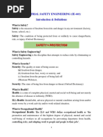 Industrial Safety Engineering (Ie-441) Introduction & Definitions