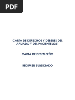 Carta de Derechos y Deberes y Carta de Desempeño Régimen Subsidiado 2021 - 2