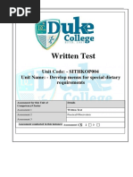 Written Test: Unit Code: - SITHKOP004 Unit Name: - Develop Menus For Special Dietary Requirements