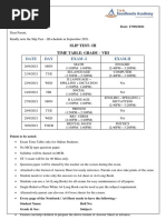 Date DAY Exam - I Exam-Ii: Slip Test-Iii Time Table: Grade - Viii