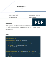 Worksheet - 1.1: Name: Tarun Bisht Branch/Sec: CSE/29 - B UID: 20BCS6130 Subject: DS Lab