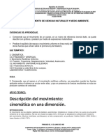 Descripción Del Movimiento: Cinemática en Una Dimensión.: Departamento de Ciencias Naturales Y Medio Ambiente