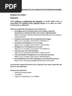 Evaluacion UNIDAD 1 APRENDIZAJE DE LAS LENGUAS EN ESTUDIANTES BILINGÜES I