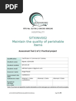 Sitxinv002 Maintain The Quality of Perishable Items: Assessment Tool 2 of 2: Practical Project