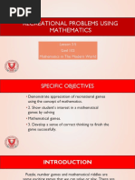 Recreational Problems Using Mathematics: Lesson 3.5 Ged 102 Mathematics in The Modern World