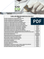 Tabla de Precios Servicio Tecnico