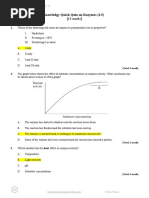 Bioknowledgy Quick Quiz On Enzymes (2.5) : (13 Marks)