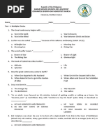 Test 1: Multiple Choice: Samar Mission Seventh-Day Adventist Cervantes Seventh-Day Adventist Church