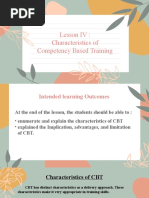 Lesson IV: Characteristics of Competency Based Training