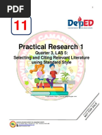 Practical Research 1: Quarter 3, LAS 5: Selecting and Citing Relevant Literature Using Standard Style