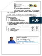 Study Notes For Mathematics 10: Order Topic Number/s